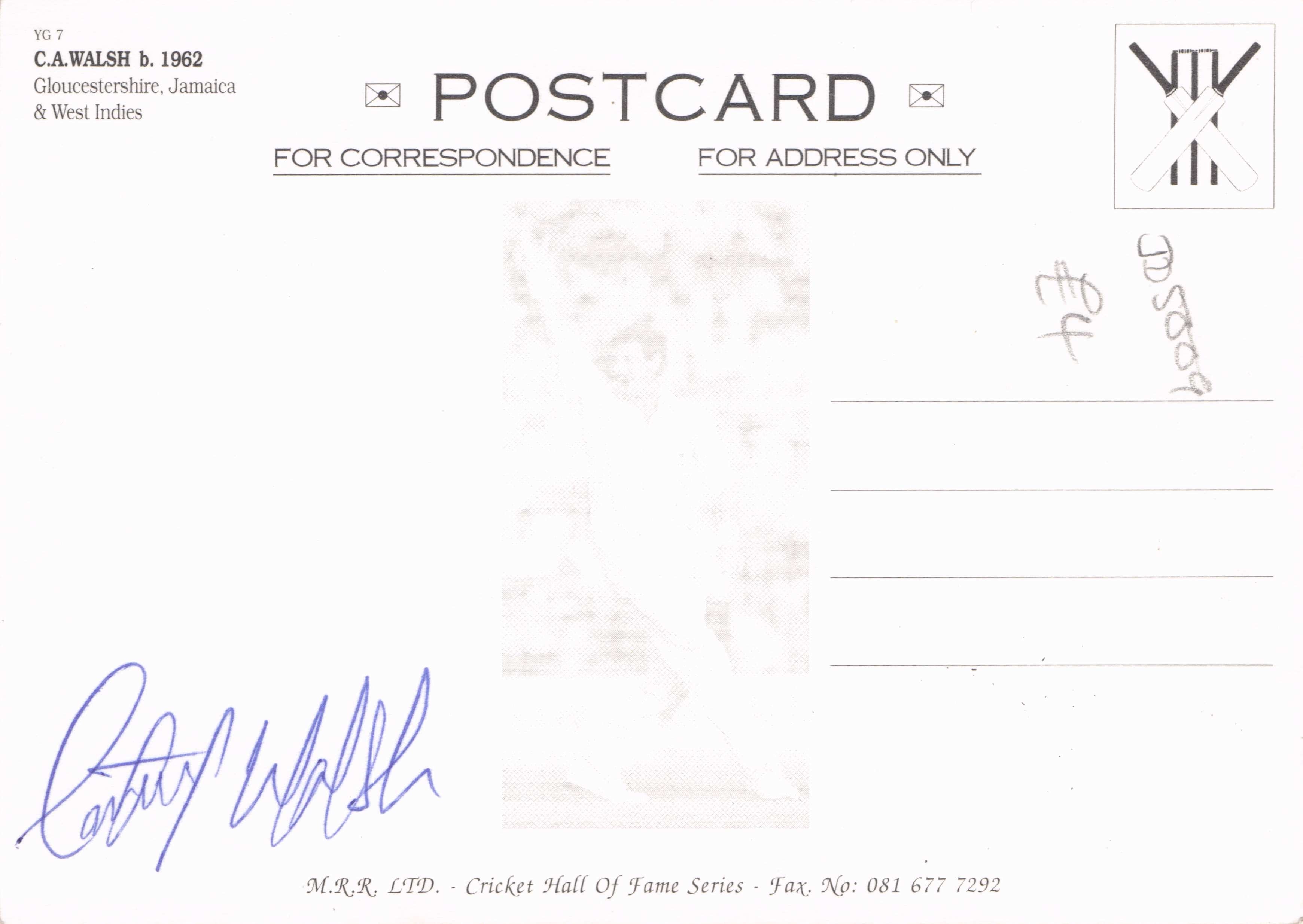 Courtney Walsh West Indies Cricket Reverse Hand Signed Photo Postcard