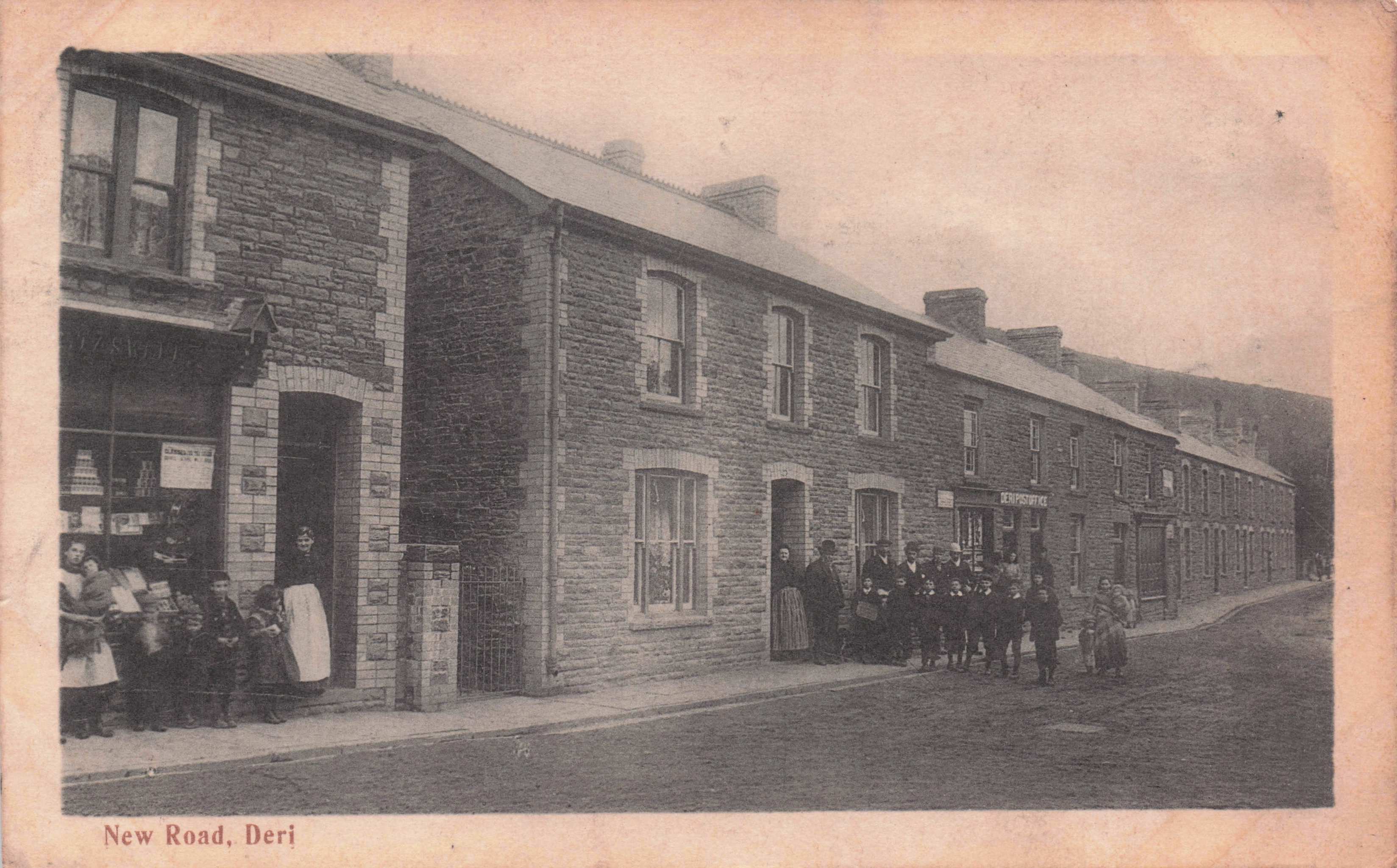 Amazing Antique Street Scene New Road Deri Bargoed Wales Welsh Old WW1 Postcard