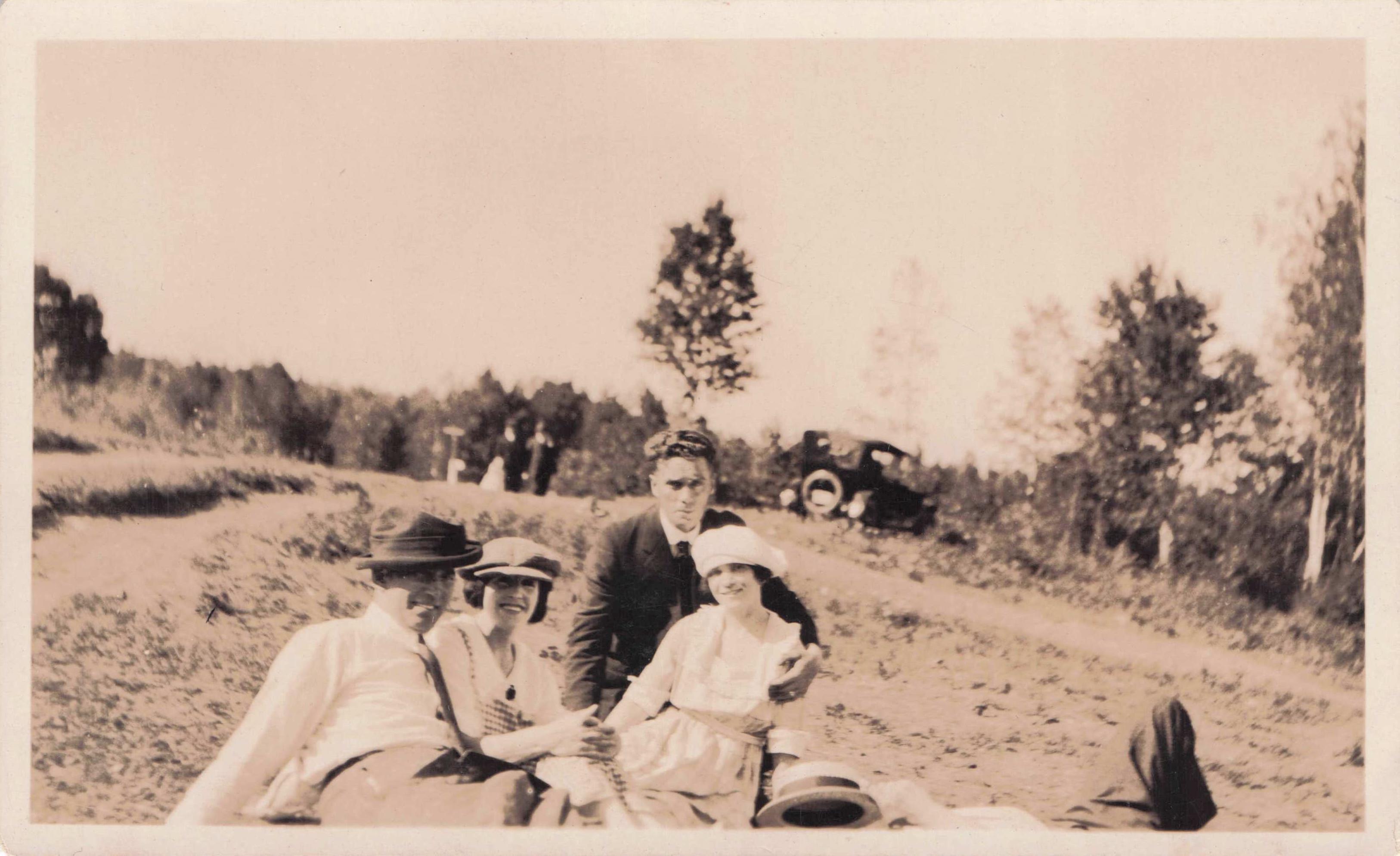 Motor Car Trip & Wild Romantic Picnic Owner Signed Antique RPC Postcard
