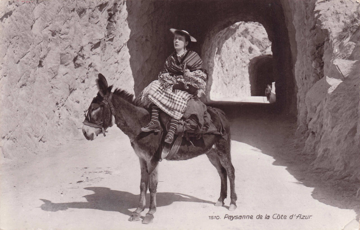 Posh Girl Donkey Pony Ride Paysanne Cote D'Azur French Real Photo Old Postcard