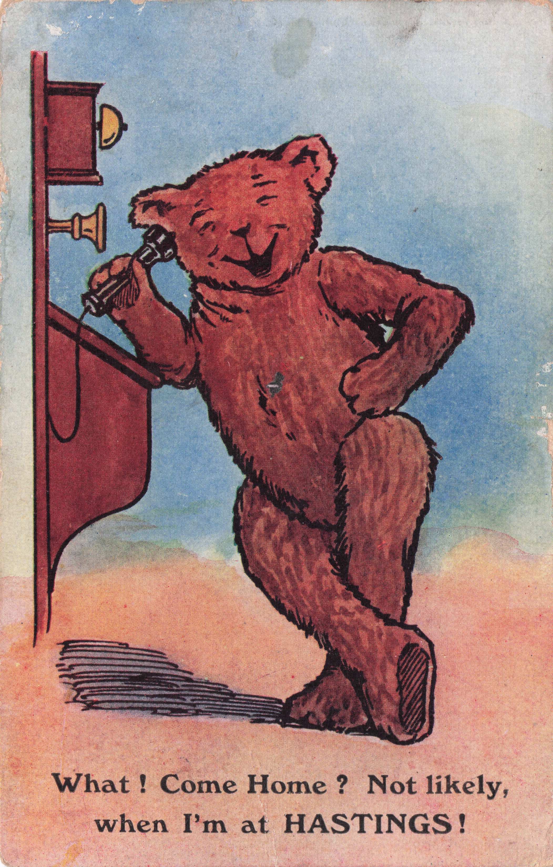 Teddy Bear Old Hotel Telephone Call Hastings Sussex Antique Comic Postcard