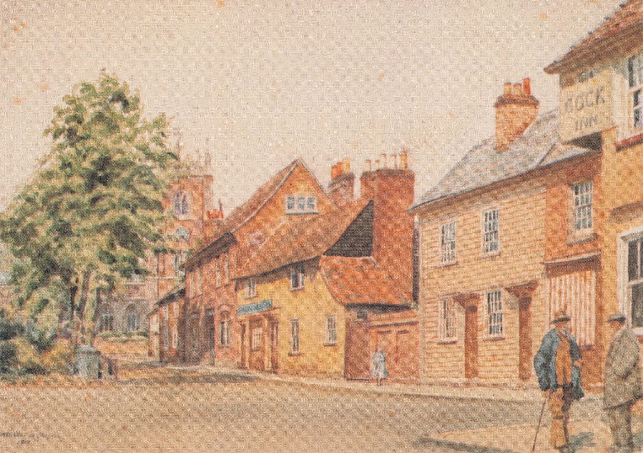 St Albans Victorian Pub Cock Inn Blacksmiths Arms Painting Postcard