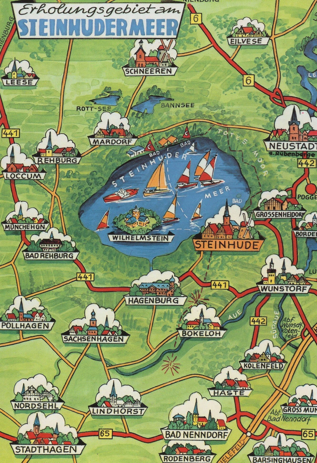 Steinhudermeer Sailing Boats German River Map Postcard