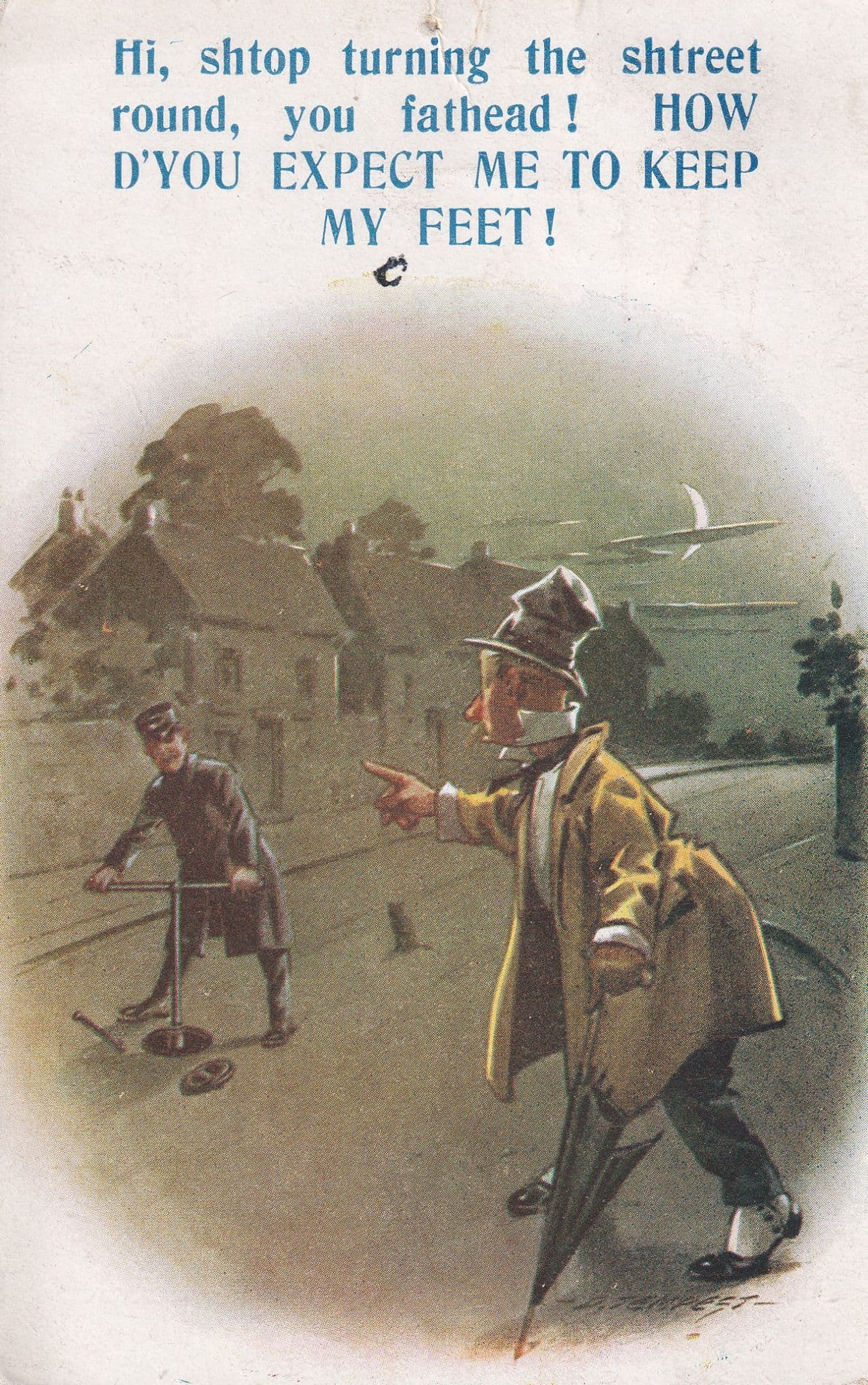 Street Repairs Digger Workman Antique Comic Postcard