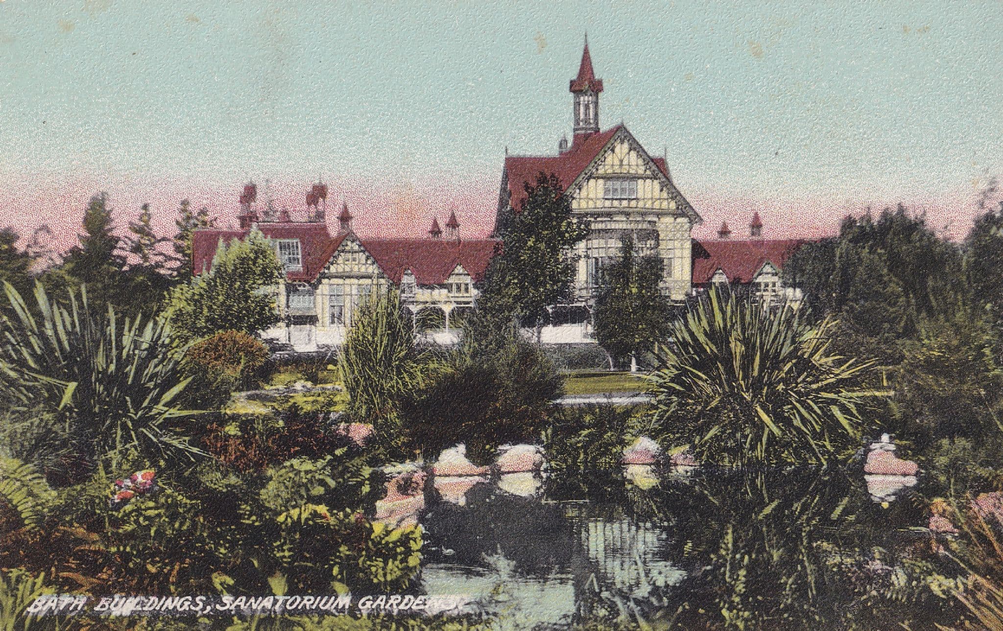 The Bath Buildings Sanatorium Gardens Antique New Zealand Postcard