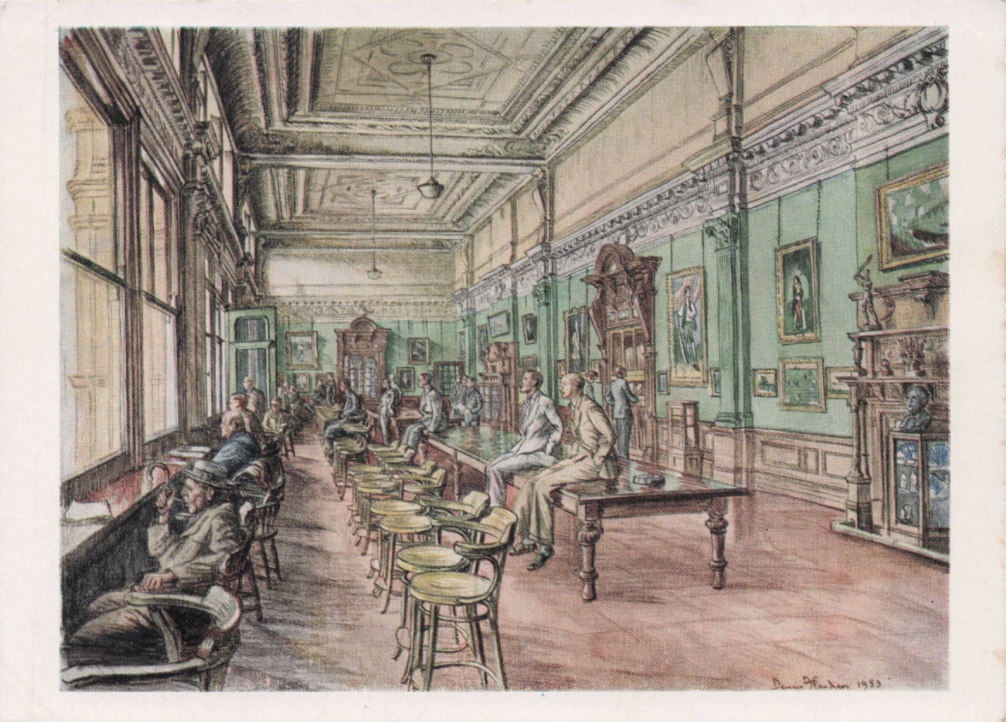 The Long Room Lords Pavillion Cricket Club Painting Postcard