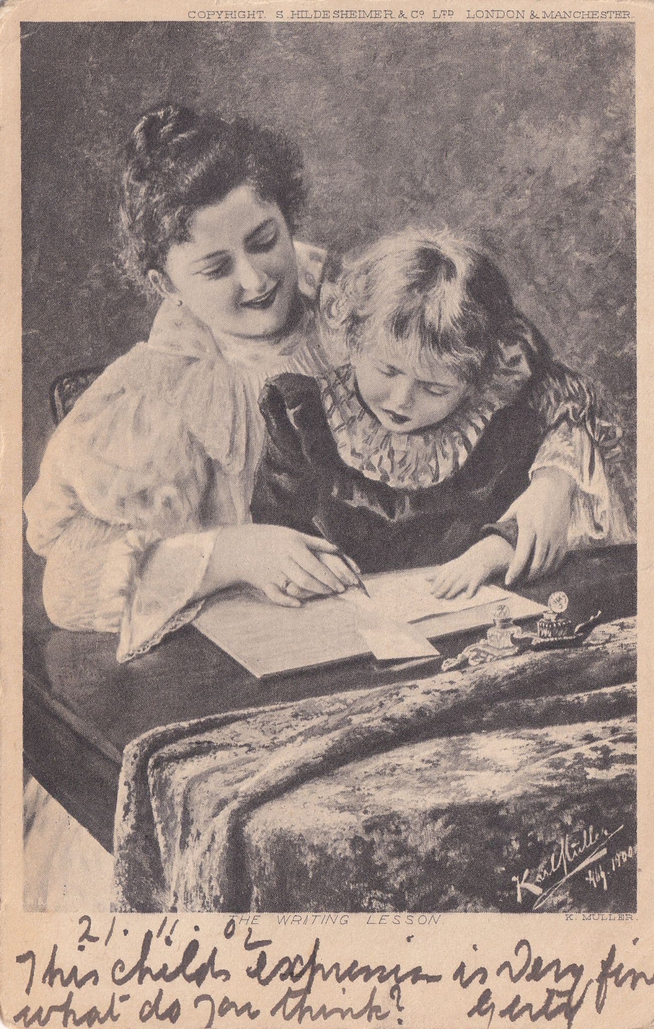 The Writing Lesson Learning To Write Childrens Antique Postcard