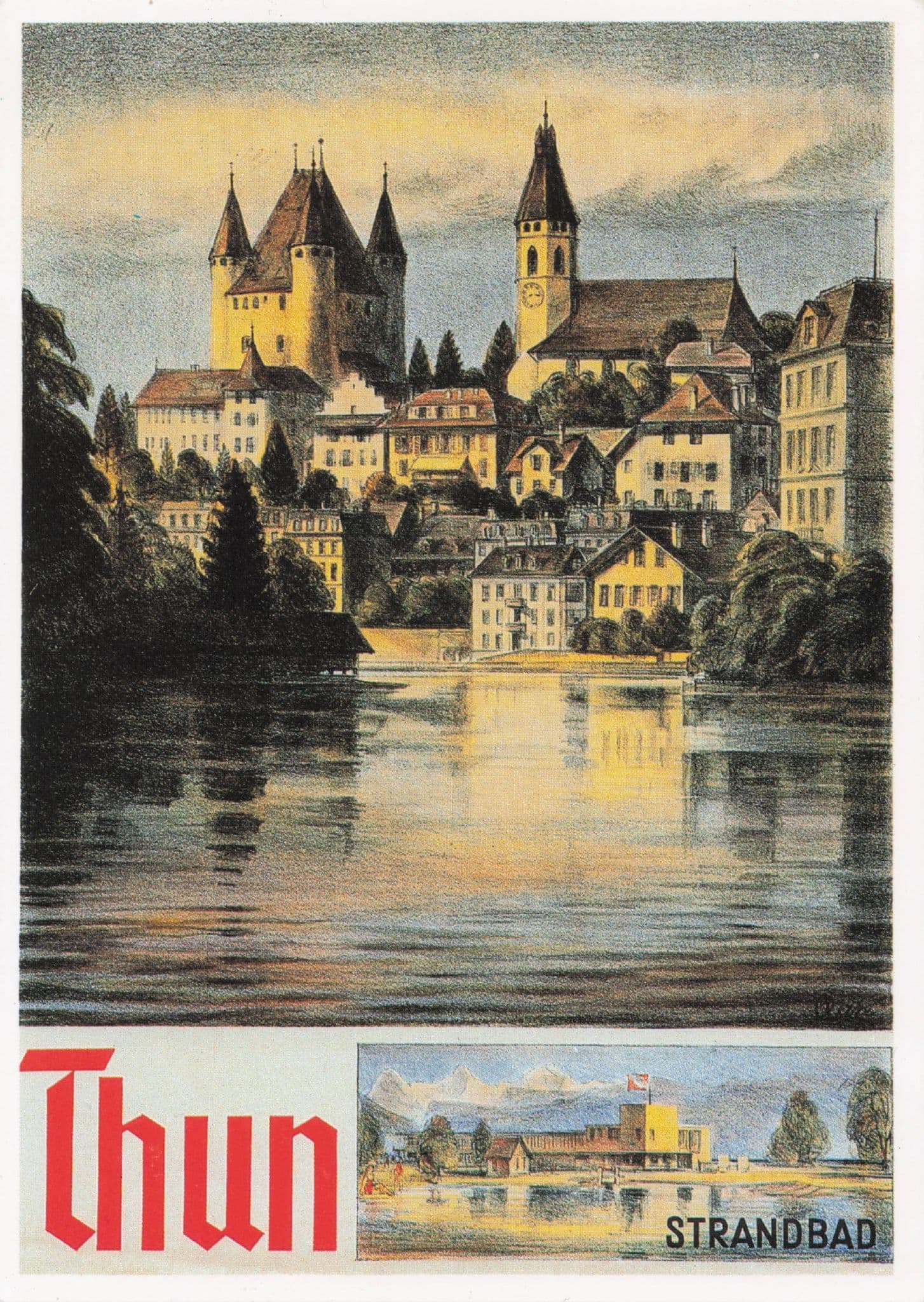 Thun Switzerland 1936 Swiss Travel Advertising Poster Postcard