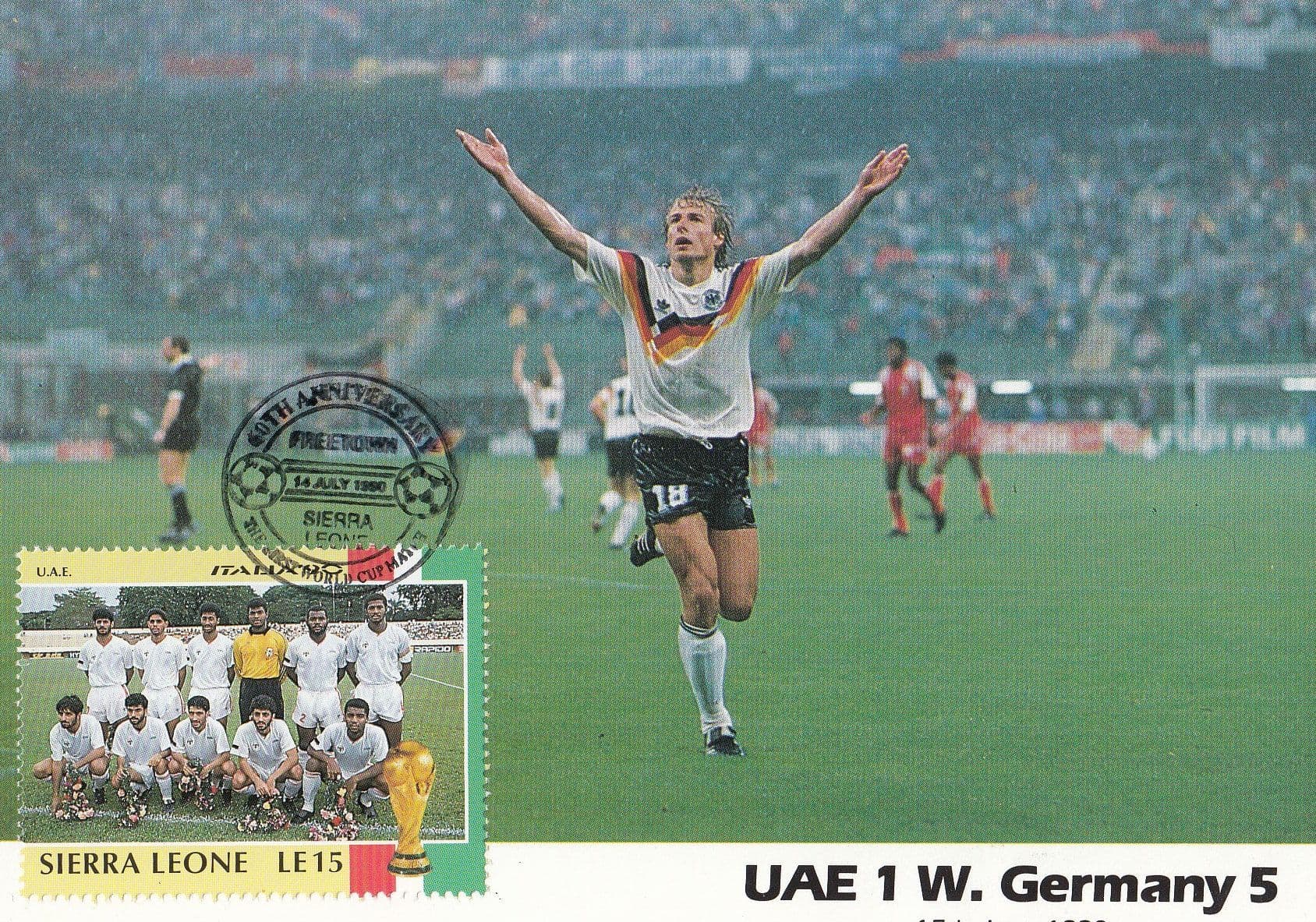 UEA United Arab Emirates 1 West Germany 5 World Cup 1990 Limited Edition Stamp Postcard