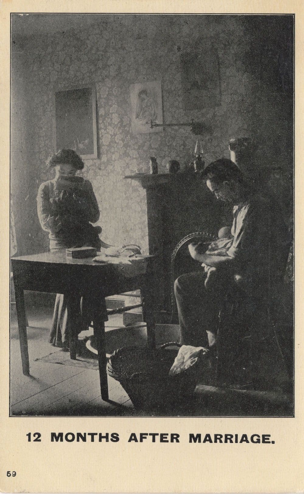12 Months After Marriage Poverty Pregnancy Old RPC Postcard