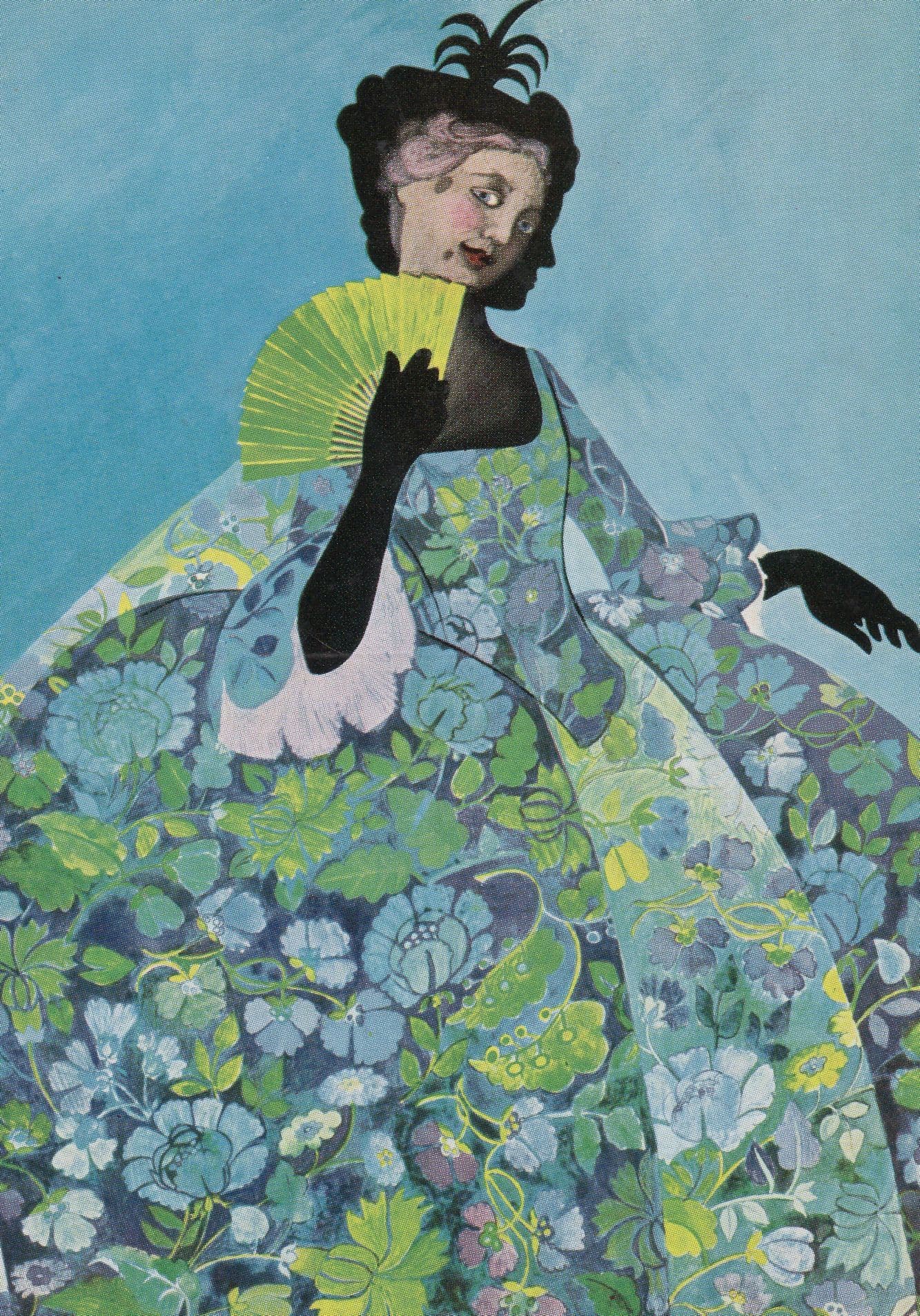 Victorian Fashion Doll Fan 1960s London Underground Painting Postcard