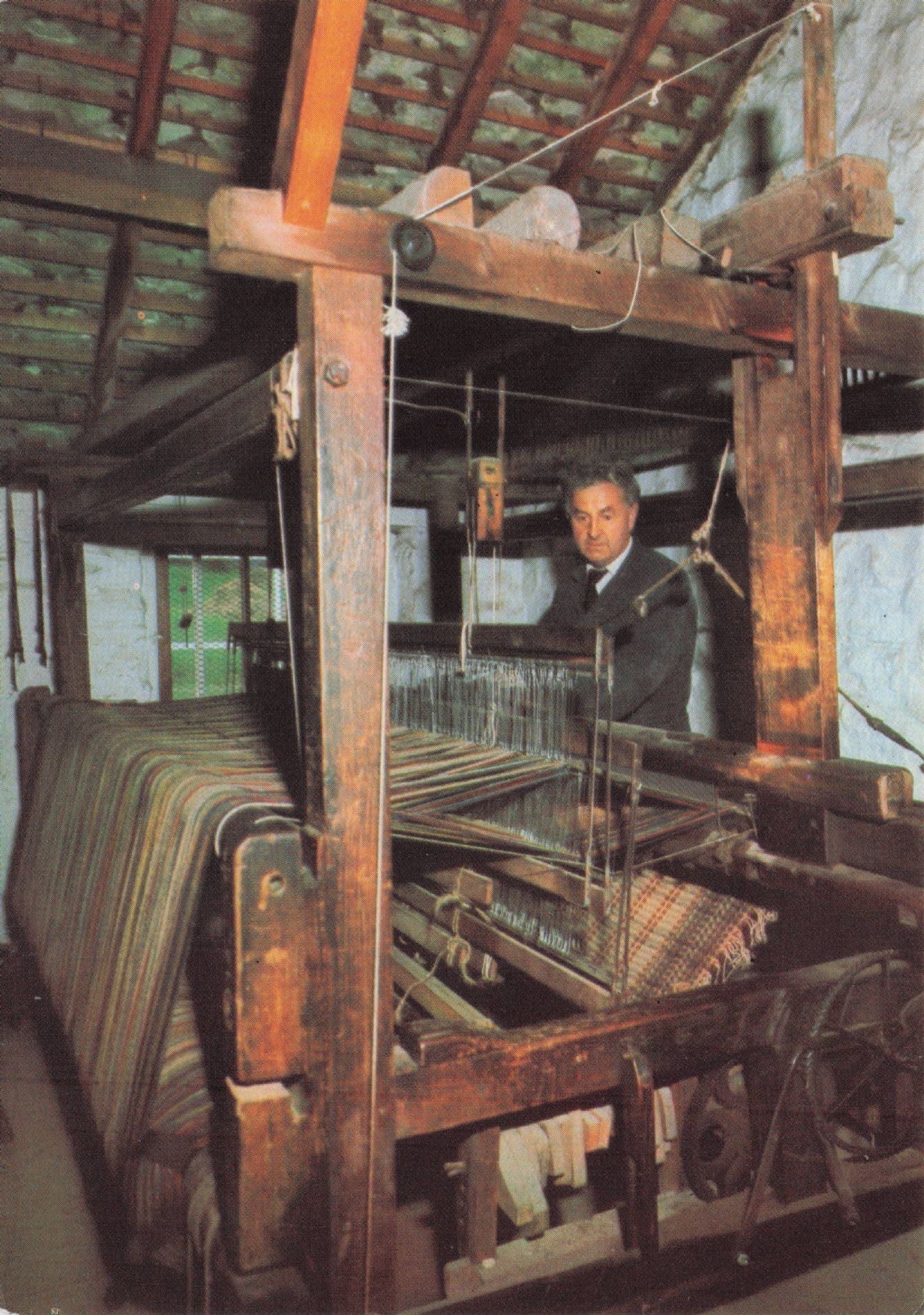 Weaving in Esgair Moel Woollen Mill Welsh Folk Museum Postcard
