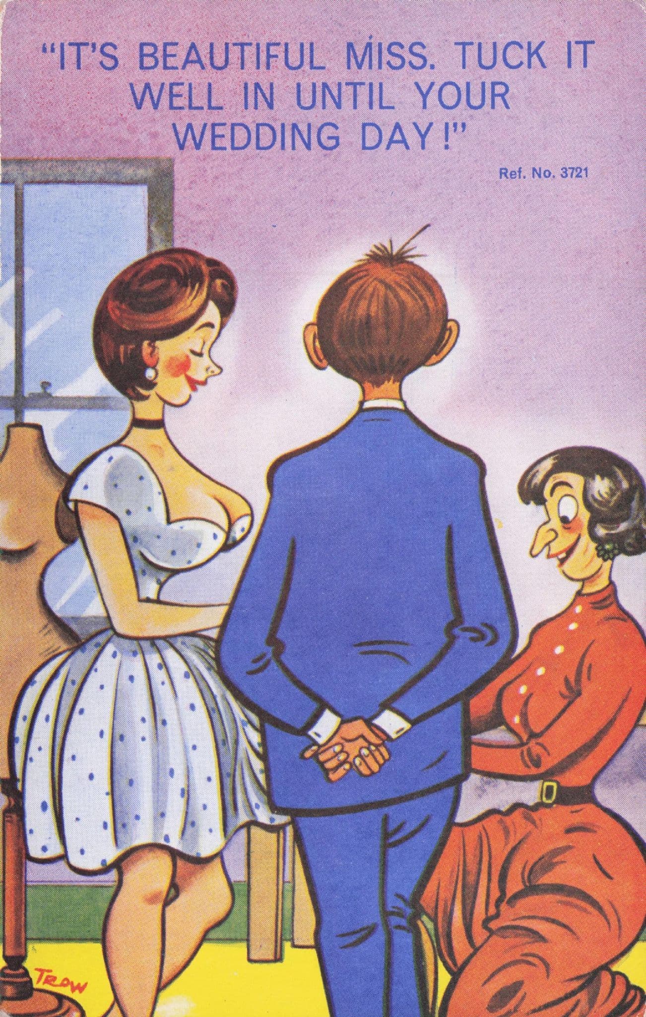 Wedding Day Dress Maker Tuck Privates In 1960s Comic Postcard