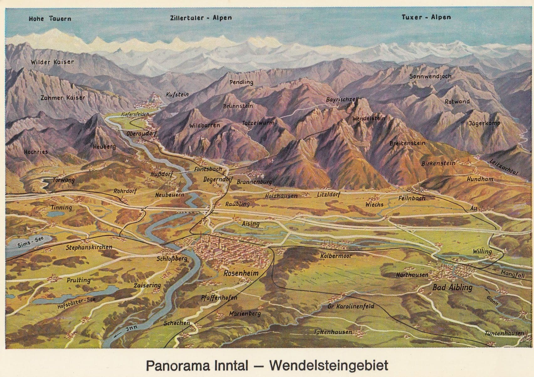 Wendelsteingebiet German Mountains Panoramic Map Postcard
