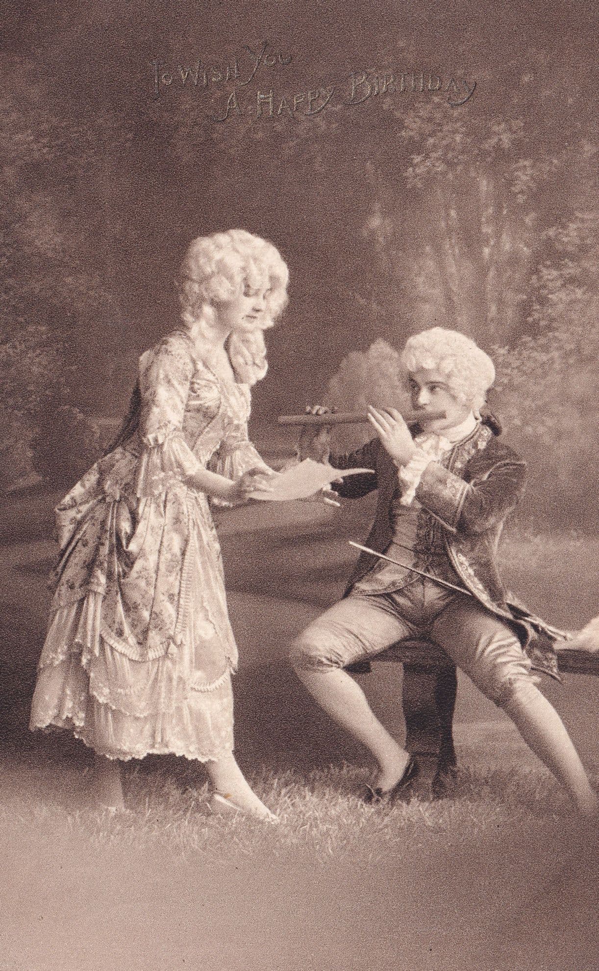 White Wig Fashion Medieval Flute Musician WW1 Greetings Postcard