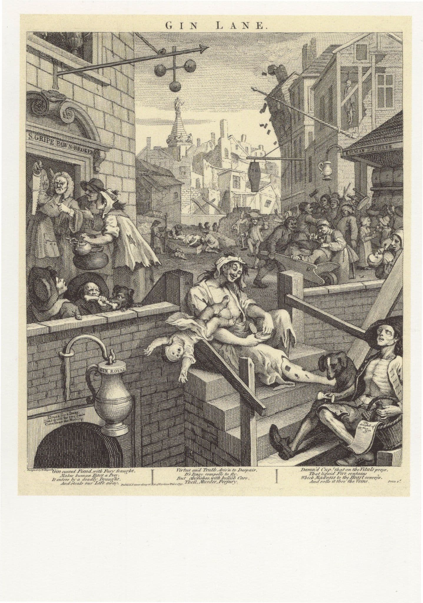 William Hogarth Gin Lane Tate Gallery Painting Postcard