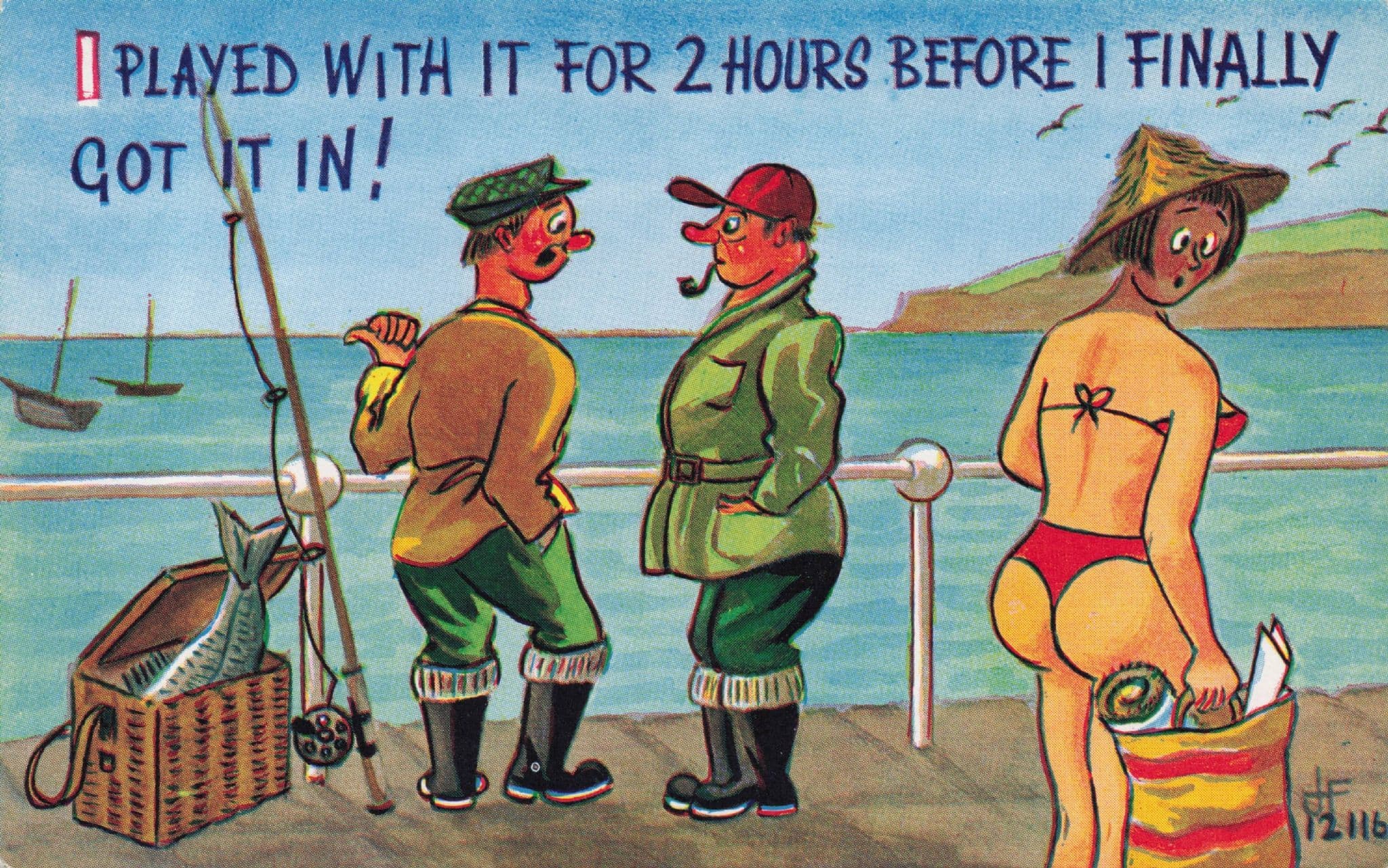 Fisherman Adventures With Fishing Rod Sex Story Shocked Lady Comic Postcard