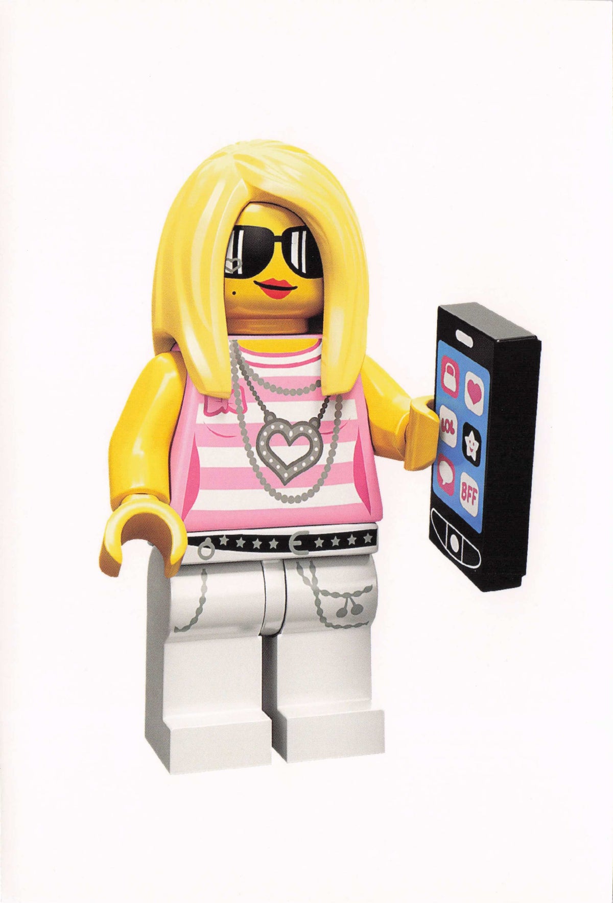 Trendy Hip Fashion Lady Toy Lego Mobile Phone Woman Quotation Postcard