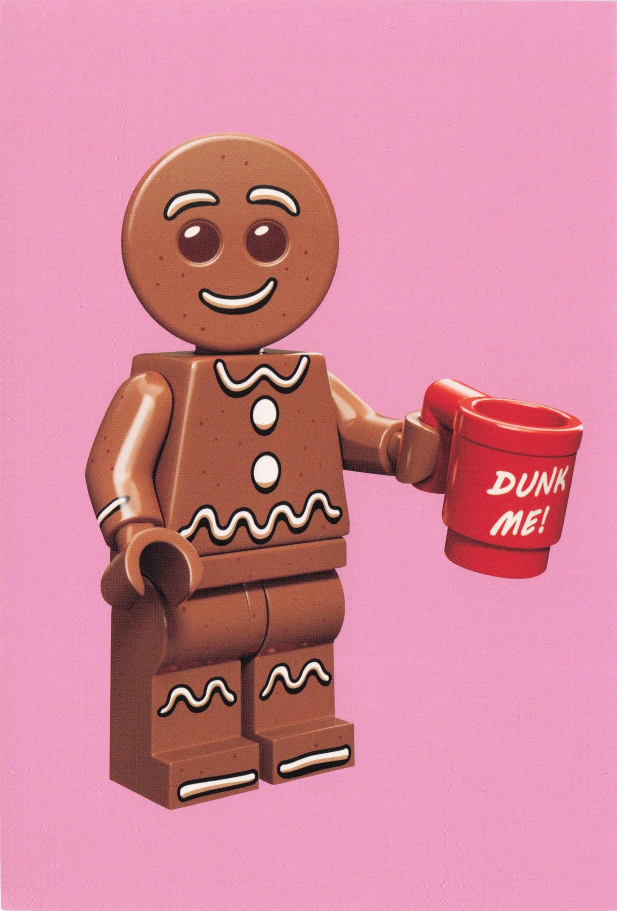 Toy Gingerbread Man Lego Biscuit & Hot Chocolate Dunking Cup Quotation Postcard