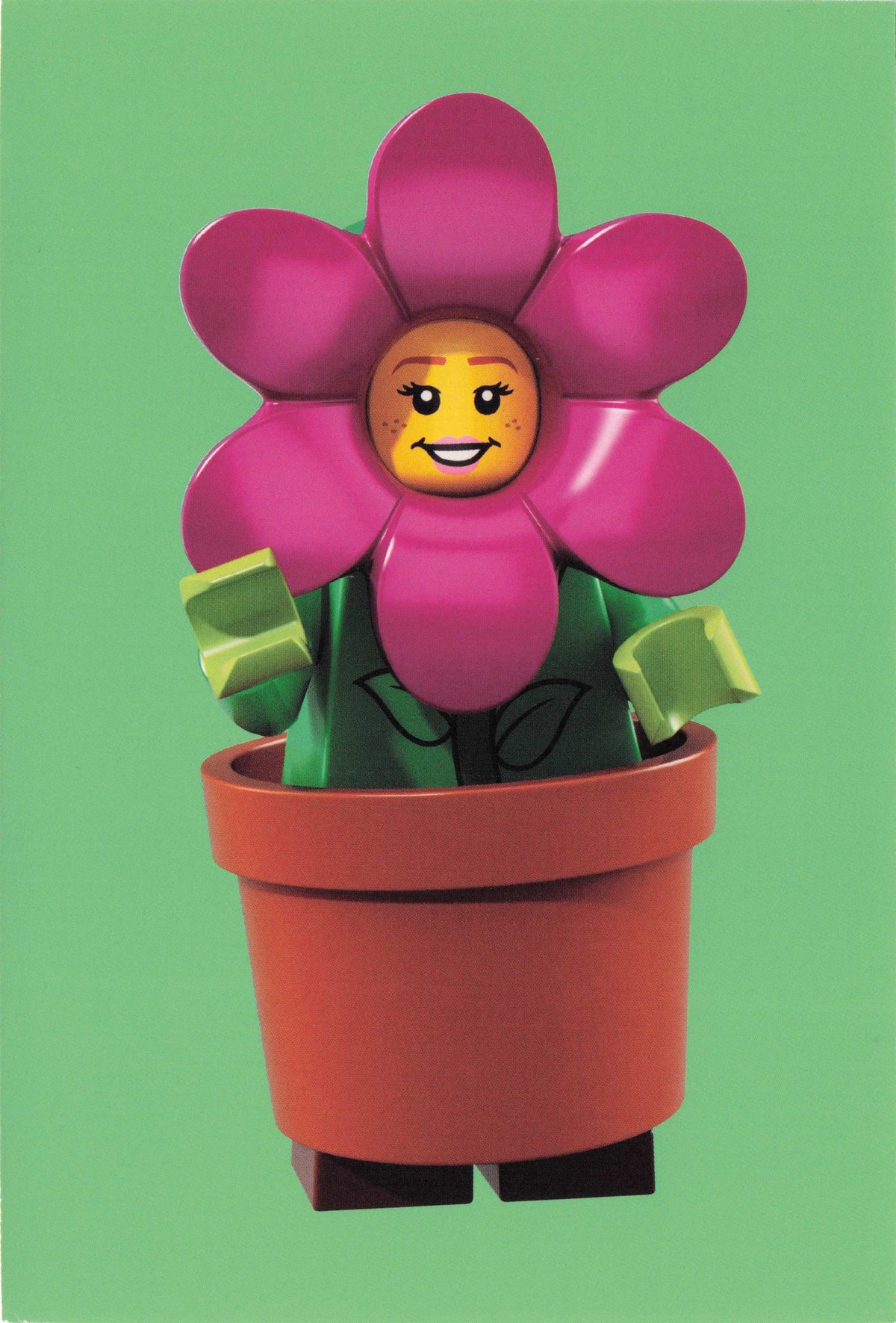 Flowerpot Lady Woman Living Flower Lego Garden Toy Model Quotation Postcard