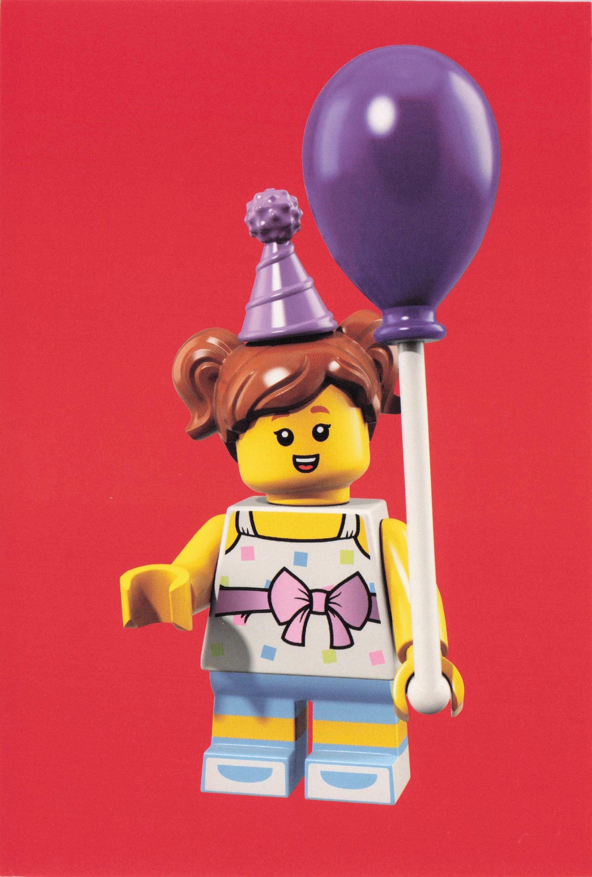 Happy Birthday Party Toy Lego Girl Balloon Hat Greetings Quotation Postcard