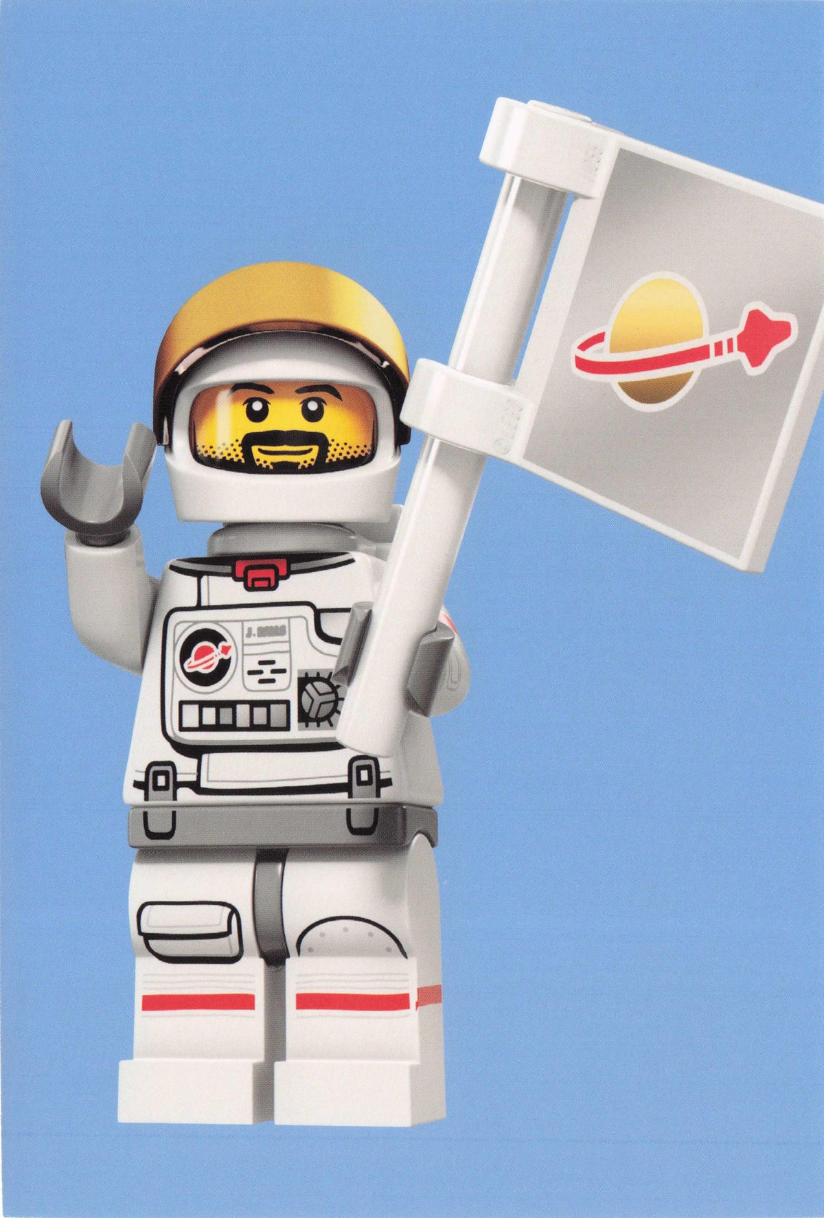 Toy Model Astronaut Space Travel Lego Figure With Moon Flag Quotation Postcard
