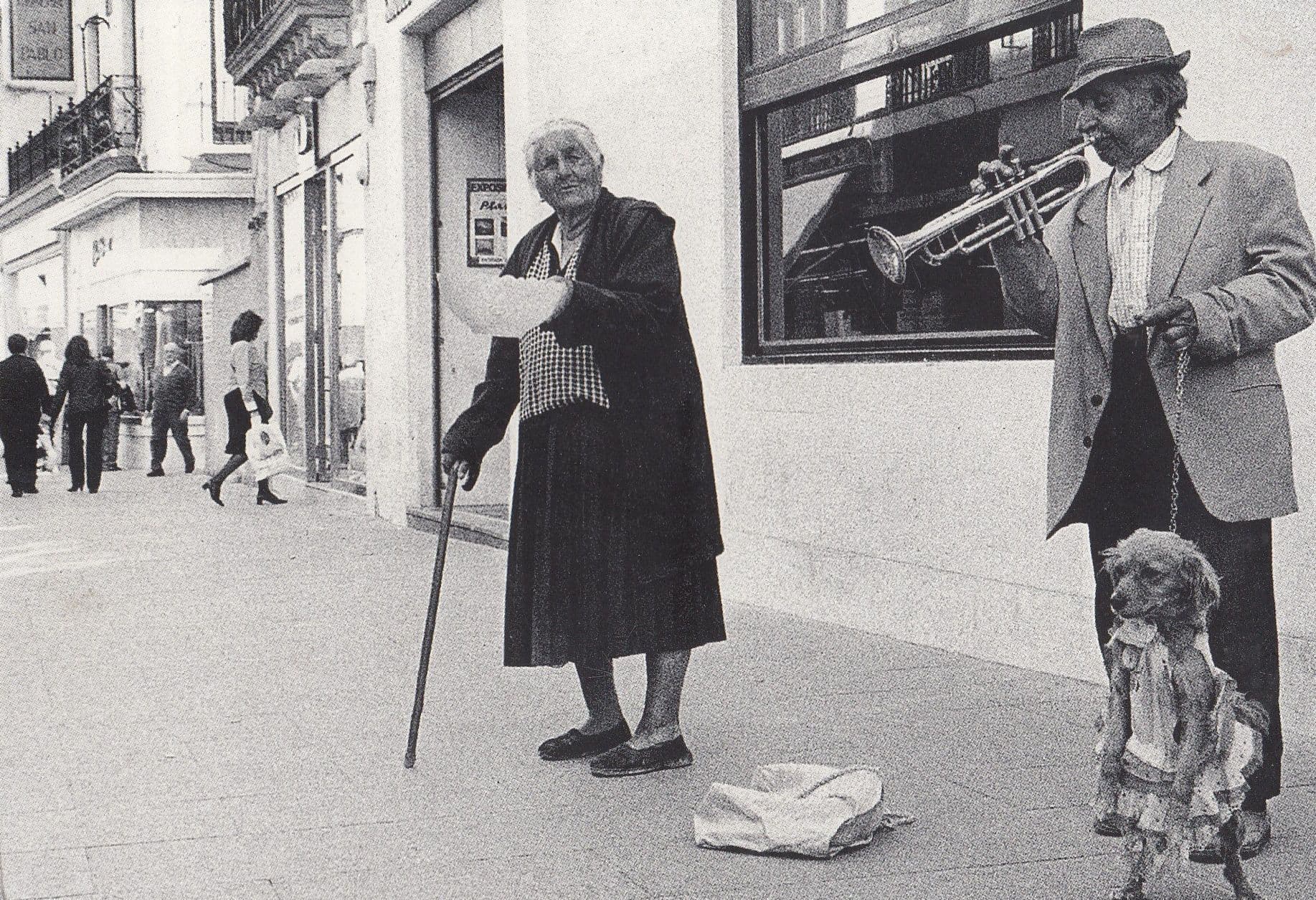 French Trumpet Street Busker Player & Dog On 2 Legs RPC Postcard