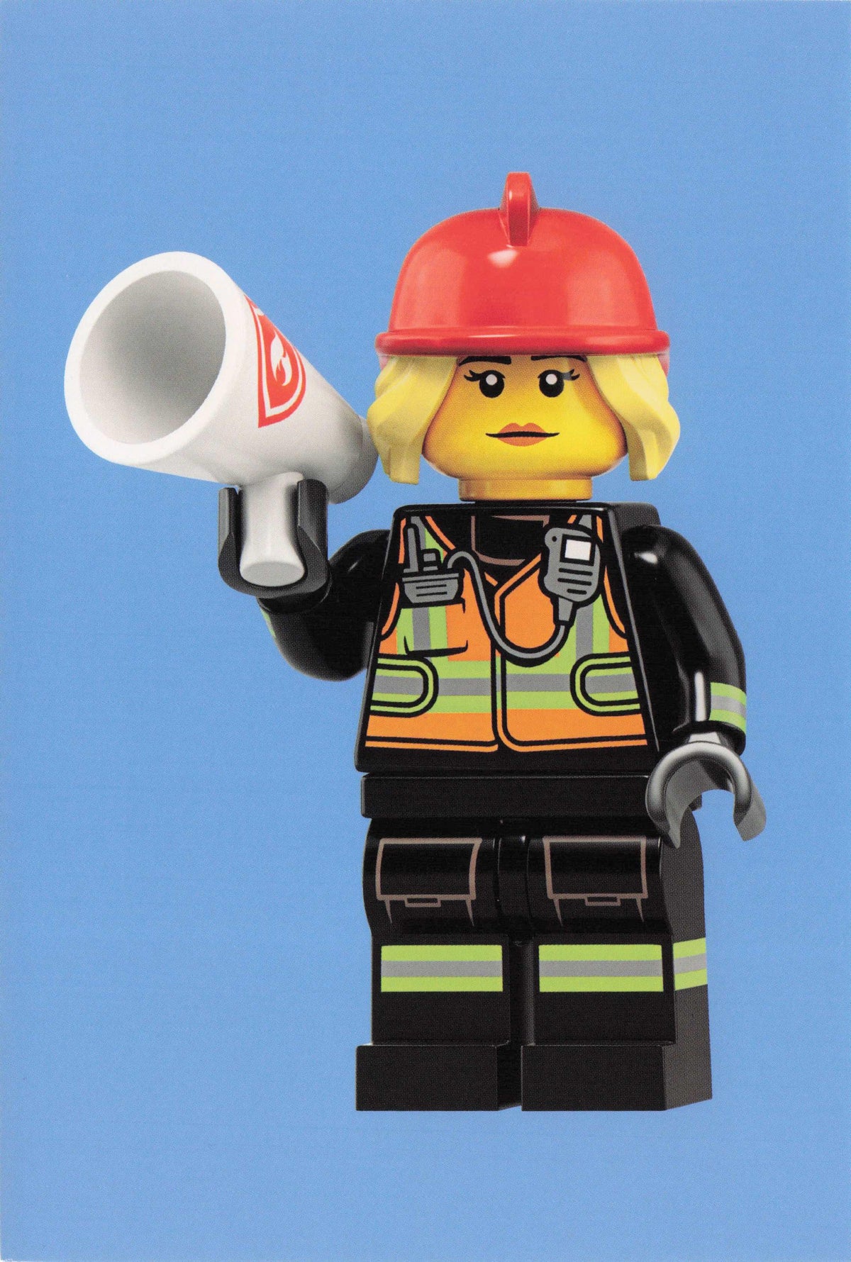 Fire Fighter Toy Model Fireman Woman Tannoy Speaker Lego Quotation Postcard