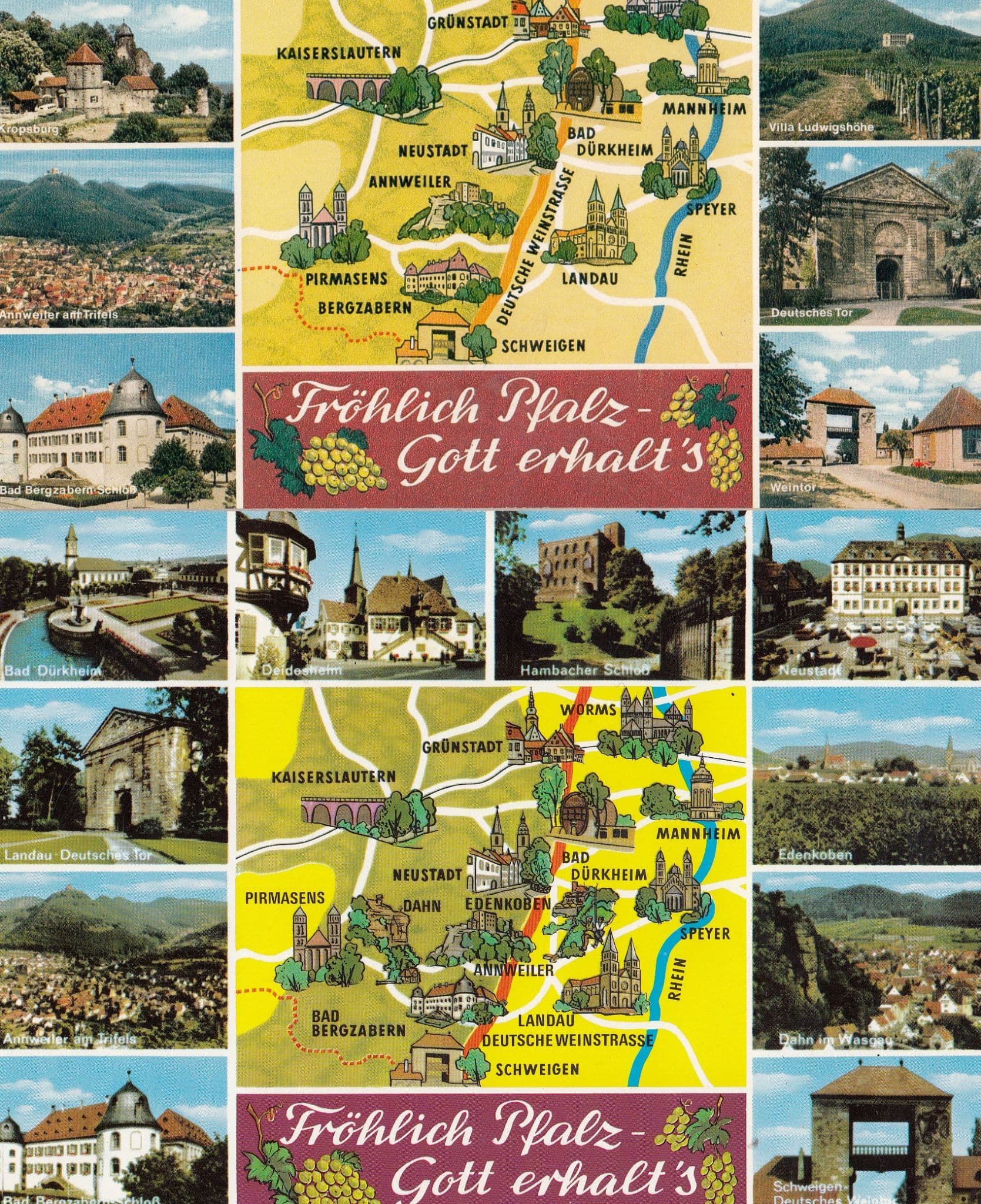 Frohlich Pfalz Gott Erhalt 2x German Map Postcard s