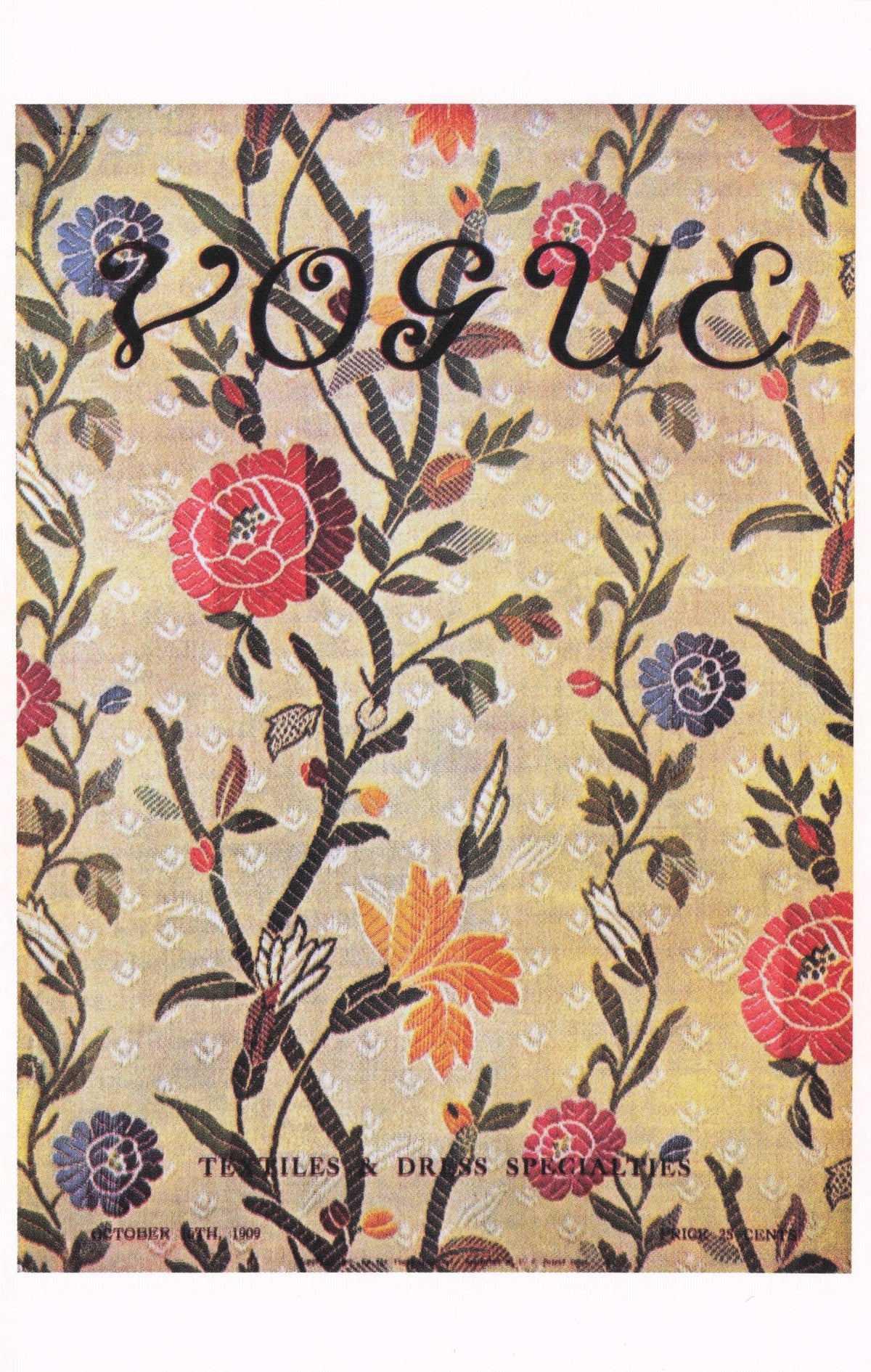 Red Berries Leaves Vintage Dress Floral Textile Sewing Pattern Vogue Postcard