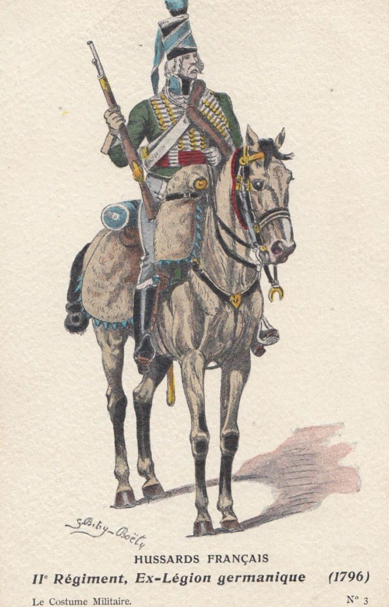 1796 Germanique Regiment Army Hussards Francais French Military Uniform Postcard