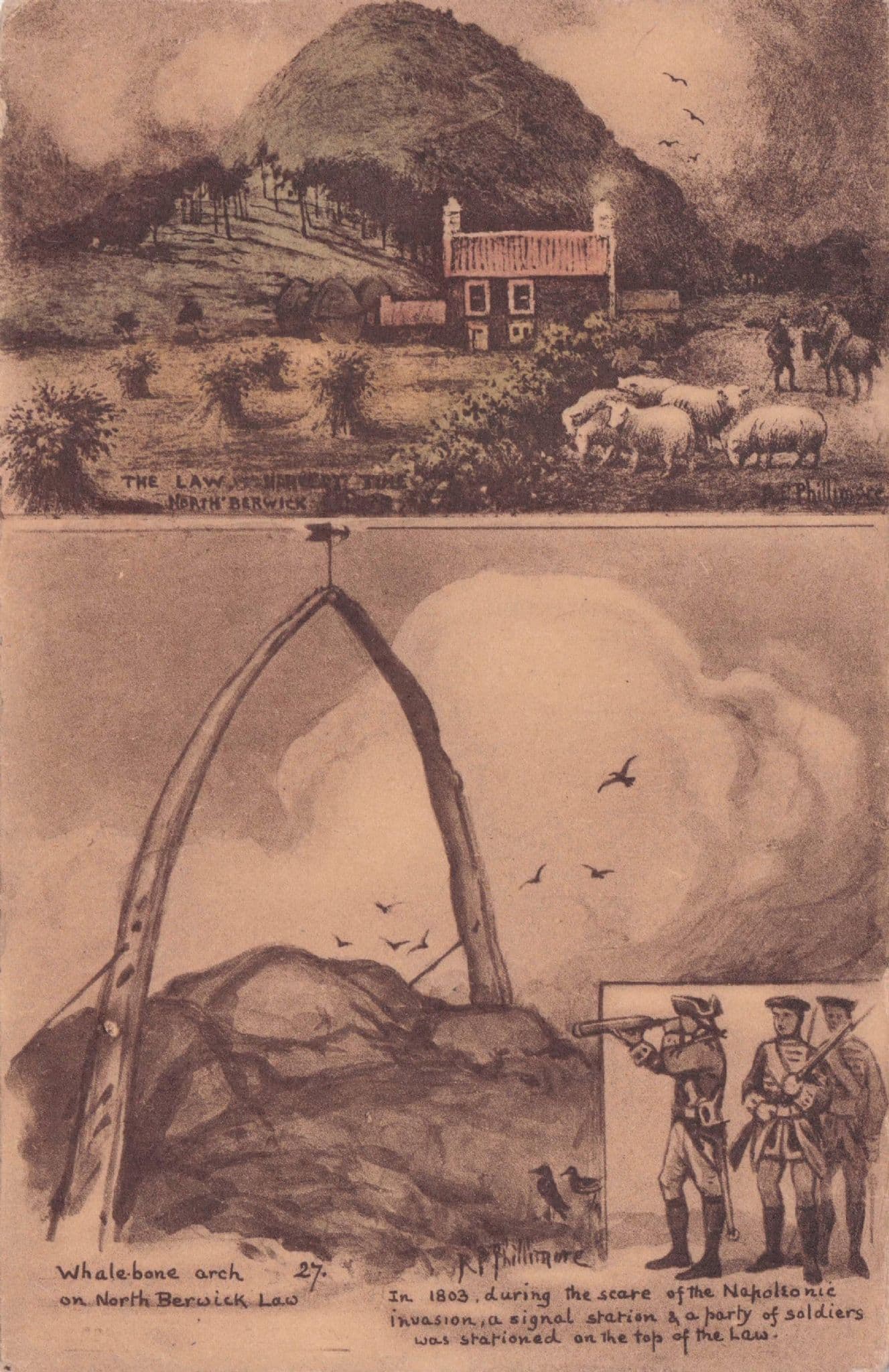 1803 Napoleon Battle Whalebone Arch North Berwick R Phillimore Old Postcard