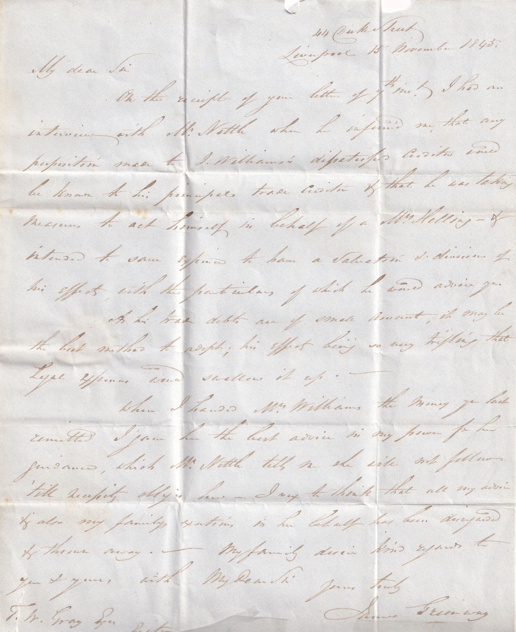 1845 Debt Victorian Legal Letter From Liverpool Penny Red Postmark