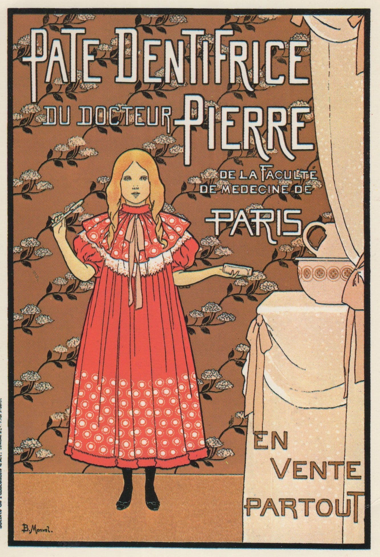 1896 Old Victorian French Toothpaste Advertising Poster Postcard