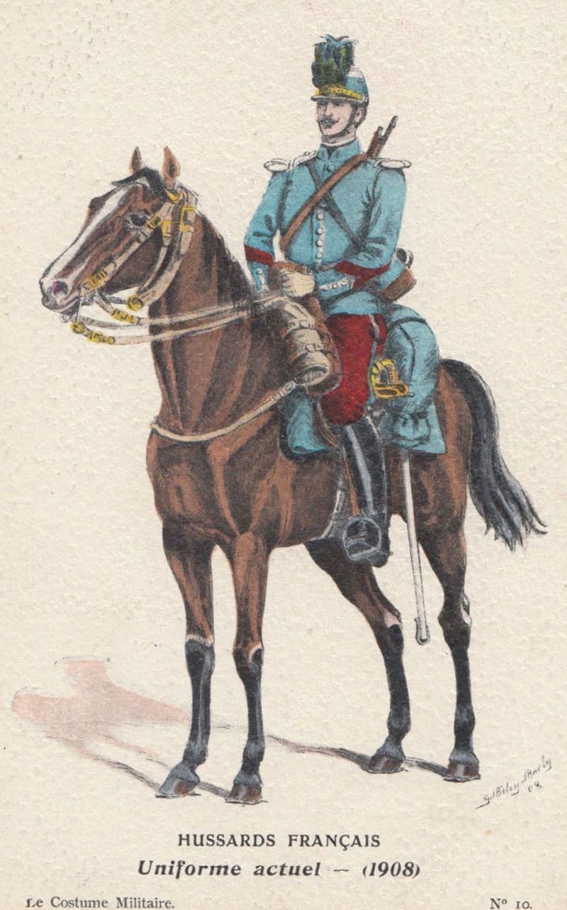 1908 Mounted Soldier Hussards De Francais French Old Military Uniform Postcard