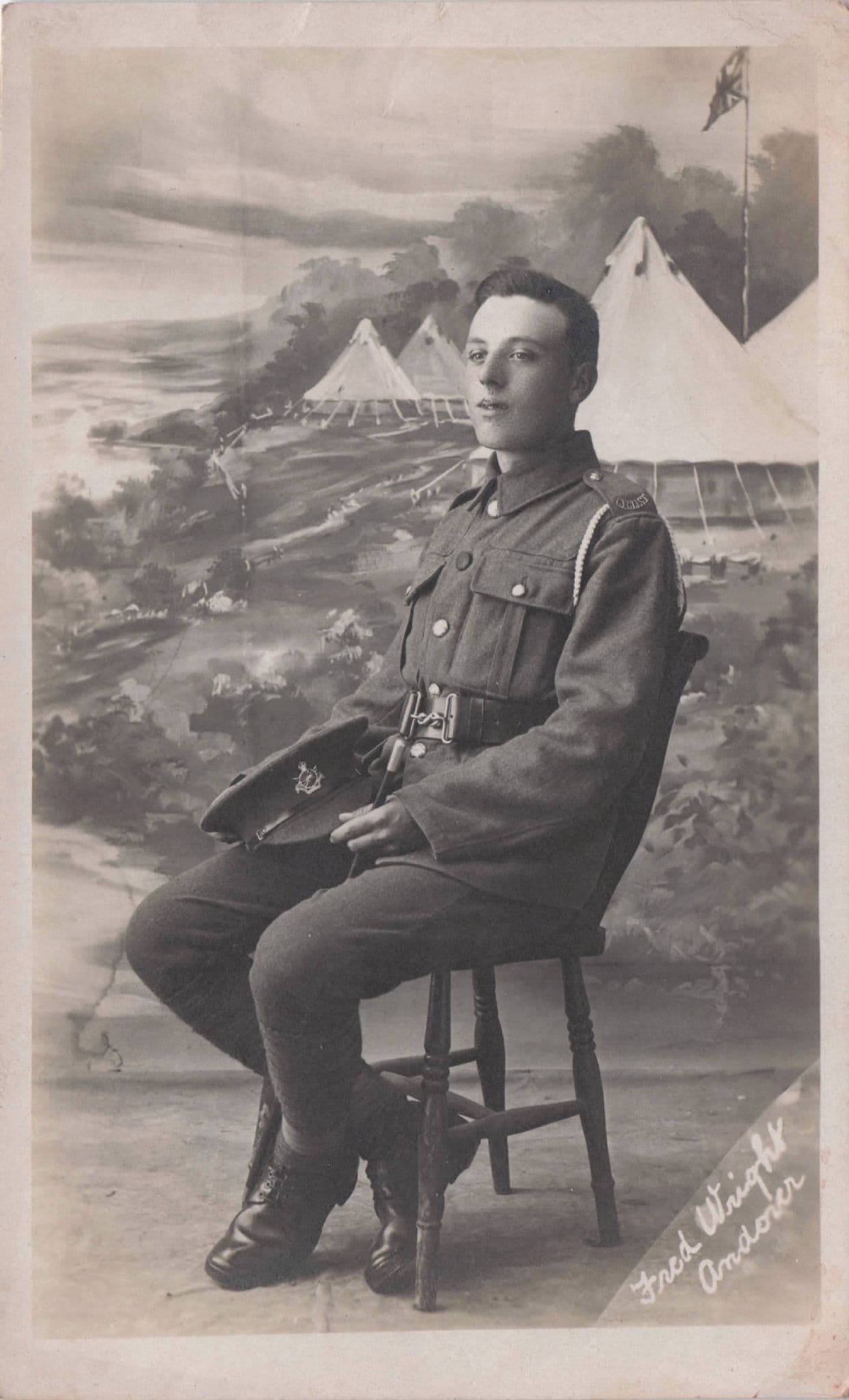 1919 Military Soldier By Old Camp Tents Fred Wright Antique Postcard
