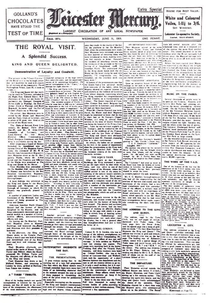 1919 Royal Visit Leicester Newspaper Cover Rare Ephemera