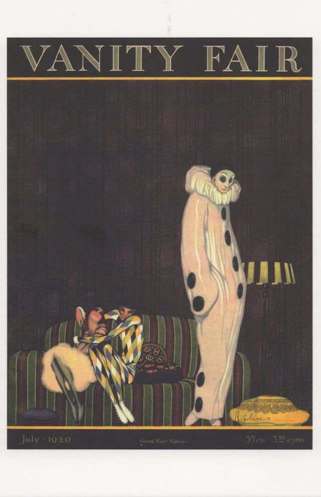 1920 Circus Clown Art Deco American Magazine Cover Postcard