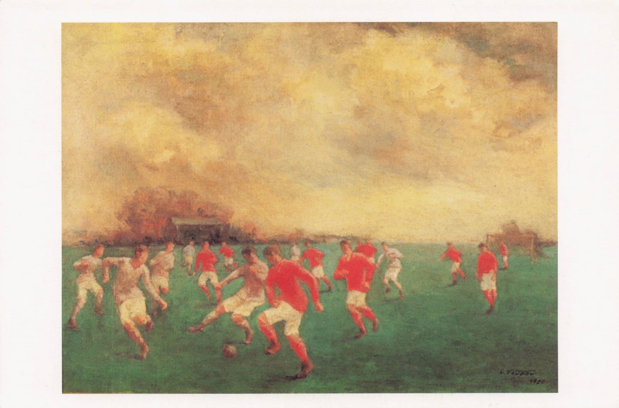 1920s Football Match French Artist Gaston Vadou Painting Postcard