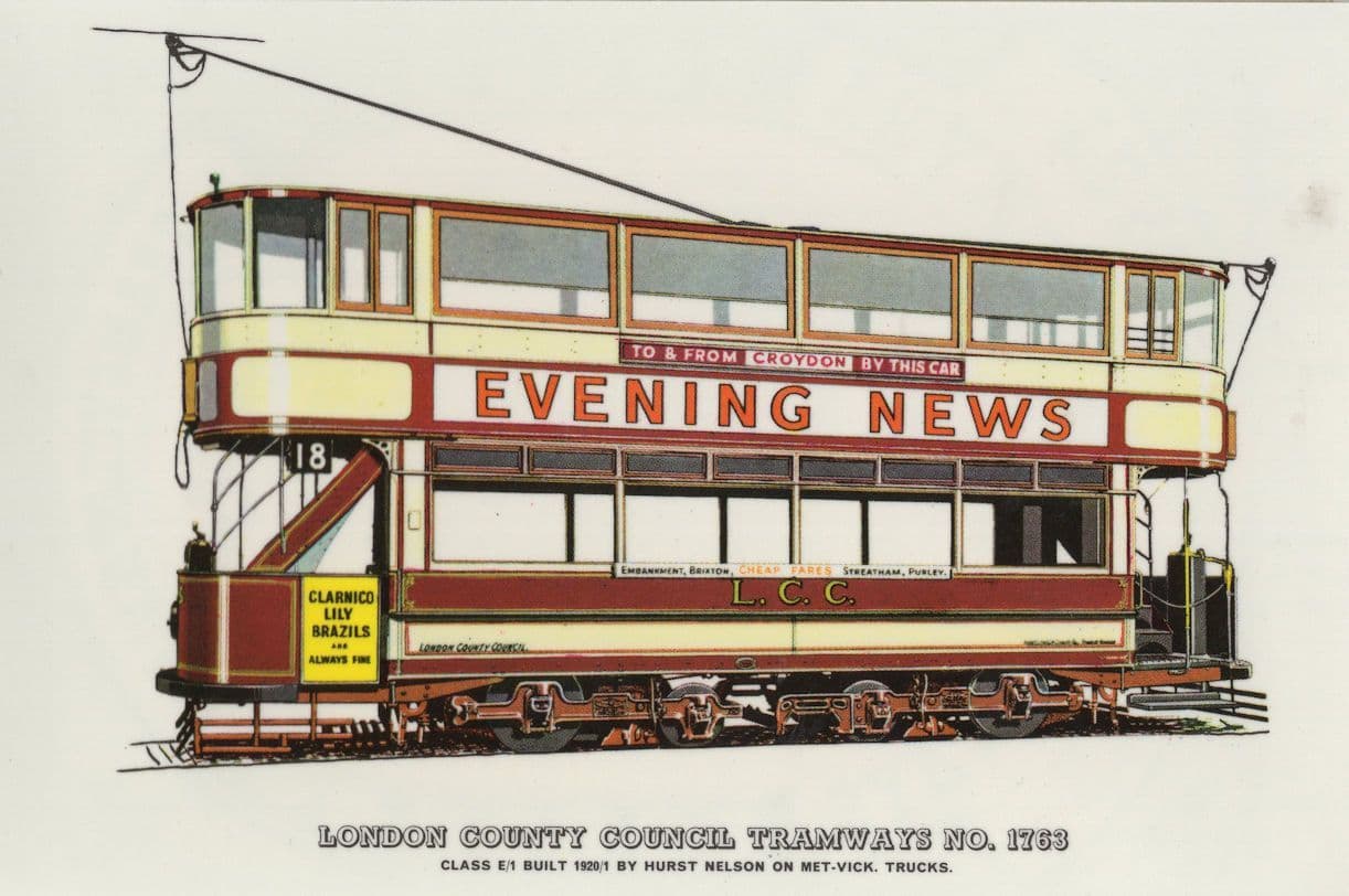 1921 London Bus Tram County Council To Croydon Painting Postcard