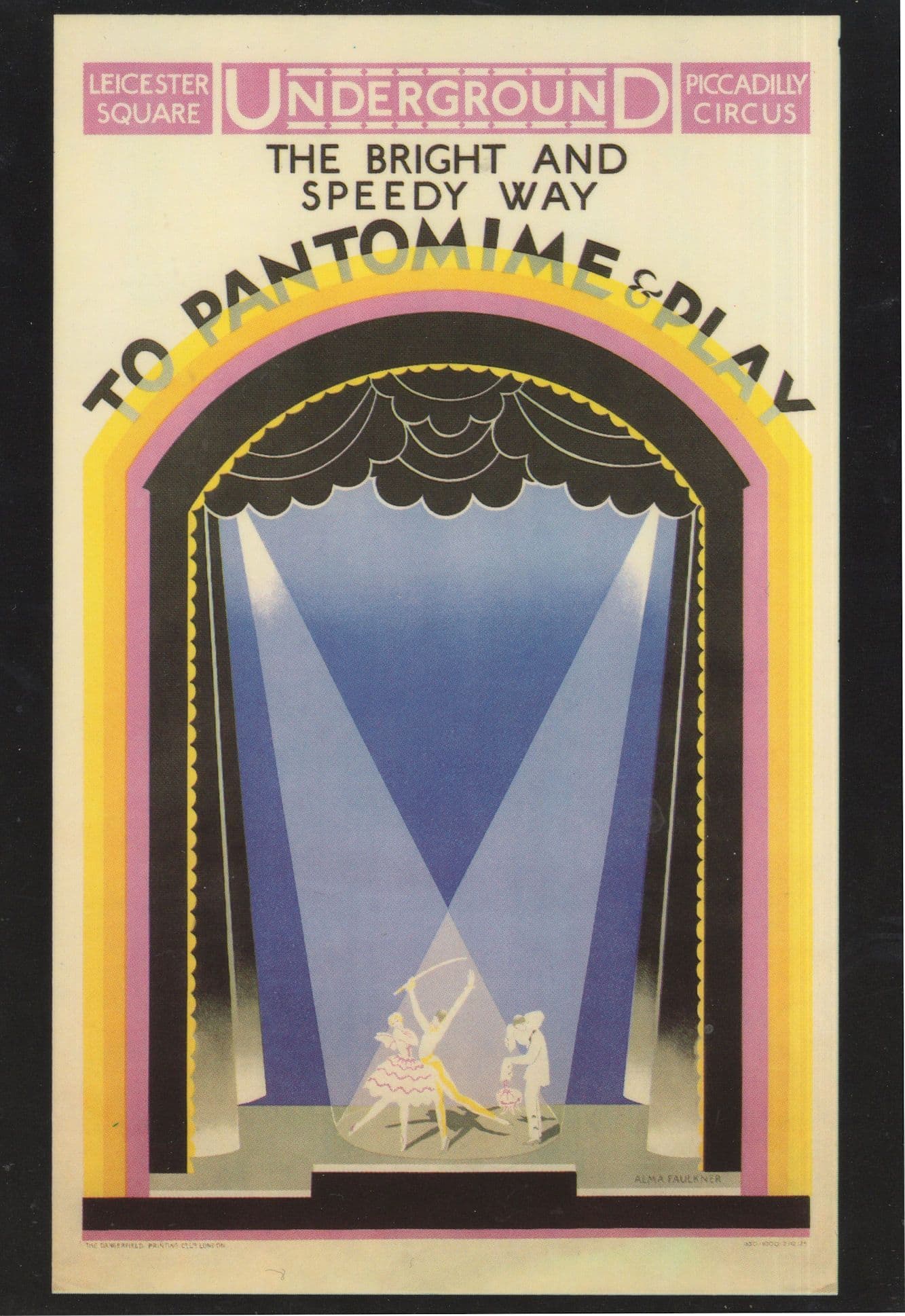 1925 To Pantomime & Play London Theatre Train Underground Postcard
