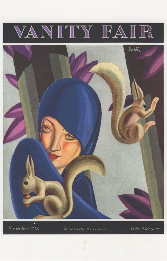 1928 Squirrels Eating Nuts With Posh Lady Vanity Fair Painting Postcard
