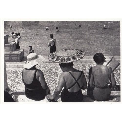 1930s Ladies French Beach Party Umbrellas Antique Hand Parasol Photo Postcard