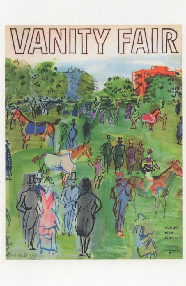 1934 American Horse Race Racing Art Deco Painting Magazine Postcard