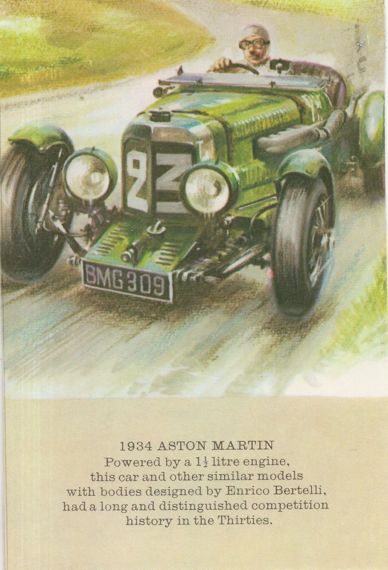 1934 Austin Martin Classic Sports Car Painting Postcard