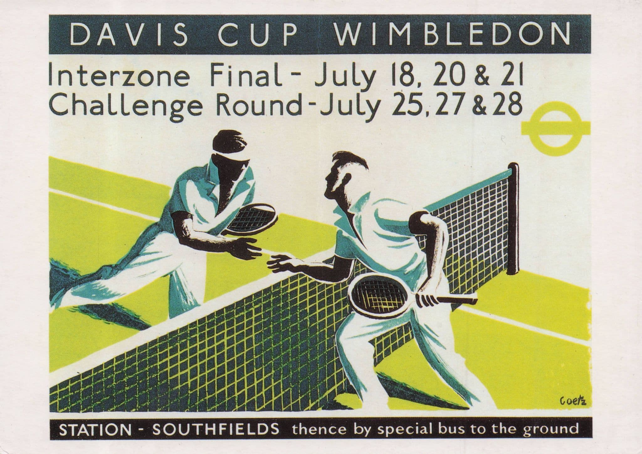 1936 Davis Tennis Cup Wimbledon London Transport Poster Postcard