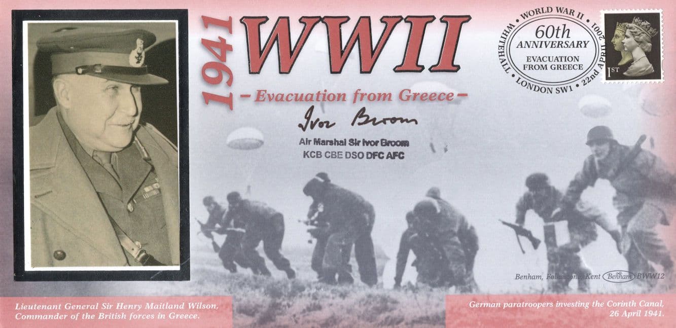 1941 WW2 Evacuation From Greece Ivor Broom Benham Hand Signed FDC