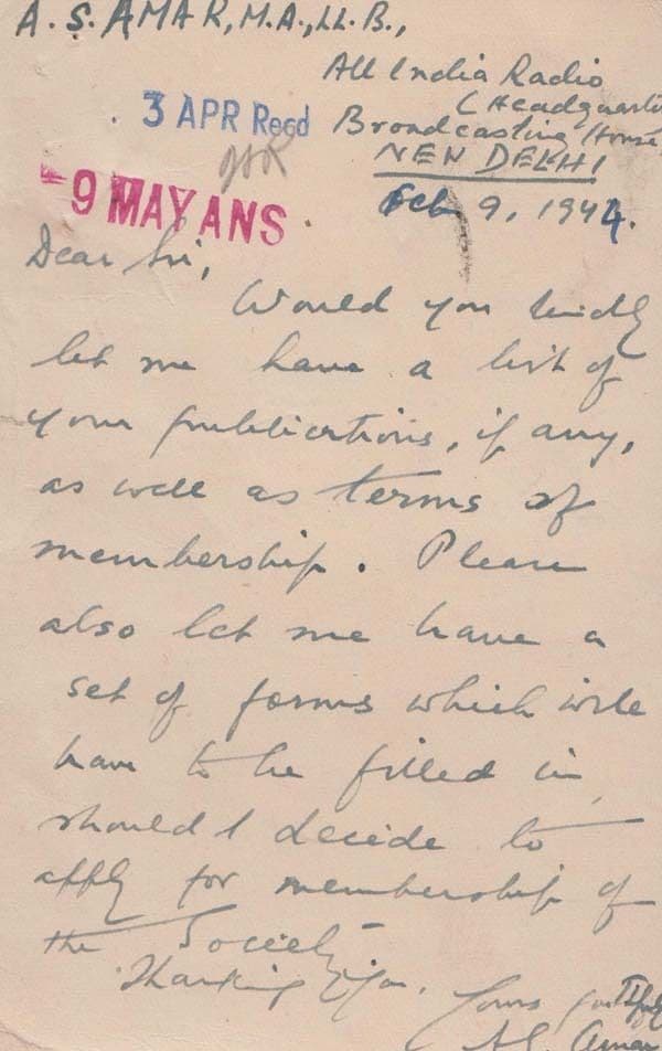 1944 WW2 New Delhi Indian Radio During War Society Membership Postcard