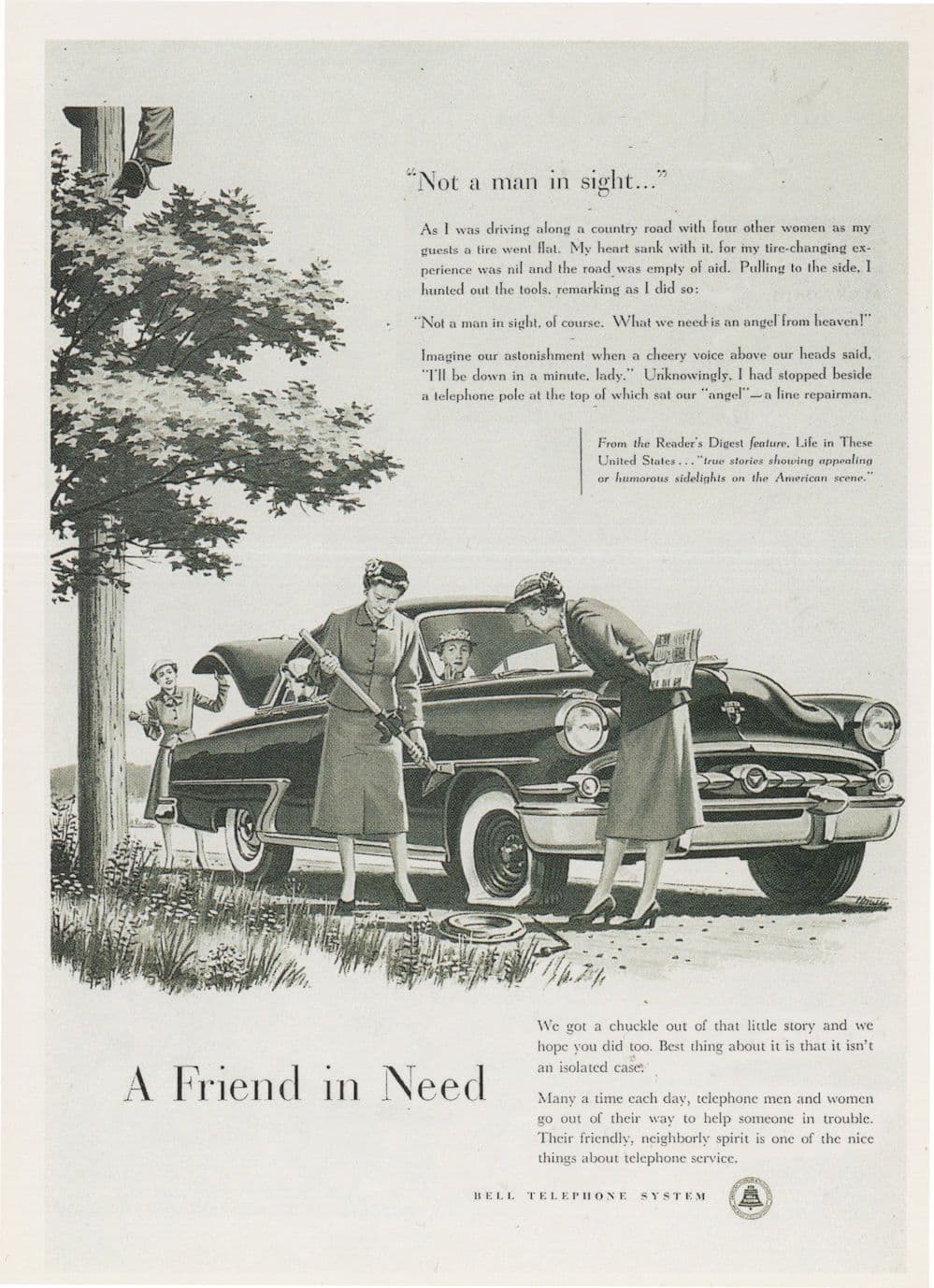 1955 Bell Telephone System Car Repair Man Advertising Postcard
