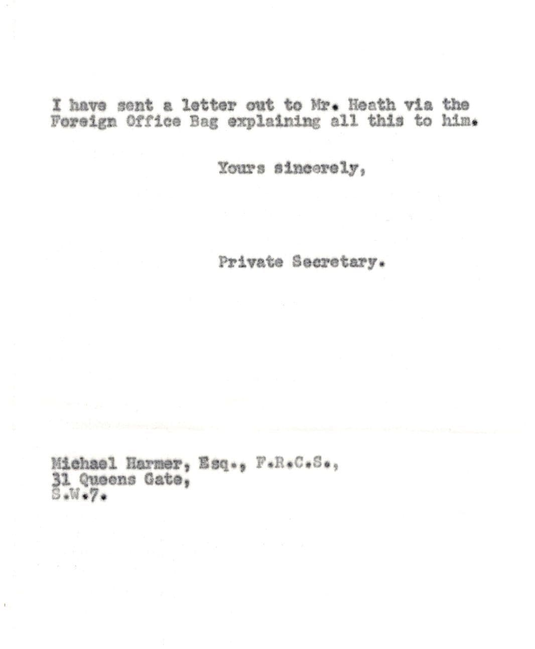 1961 Edward Heath London Letter WW2 Doctor for Sri Lanka Politician